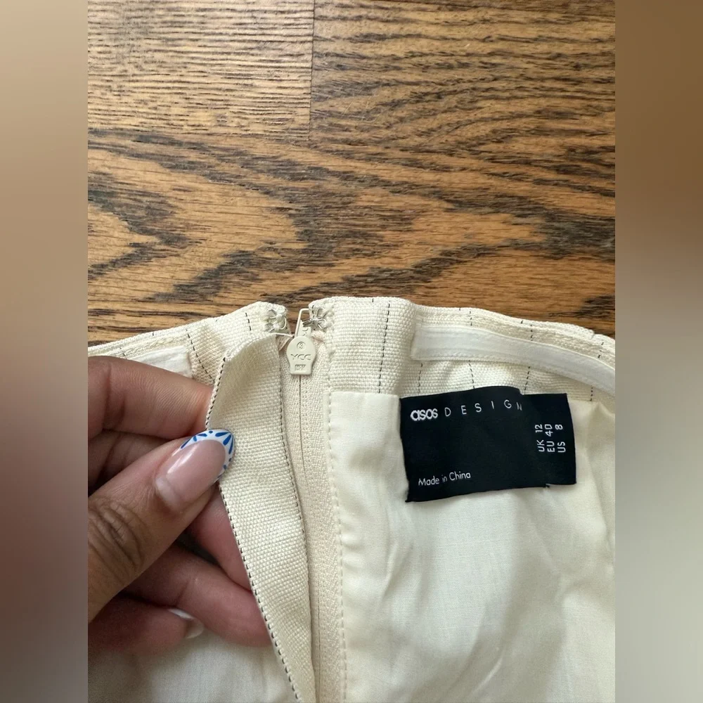 ASOS DESIGN Premium tailored longline bandeau top in the cream stripe size 8 - Picture 7 of 8